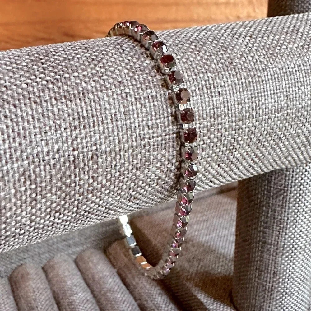 Dark Purple Amethyst Colored CZ Stainless Steel Tennis Bracelet February Stone